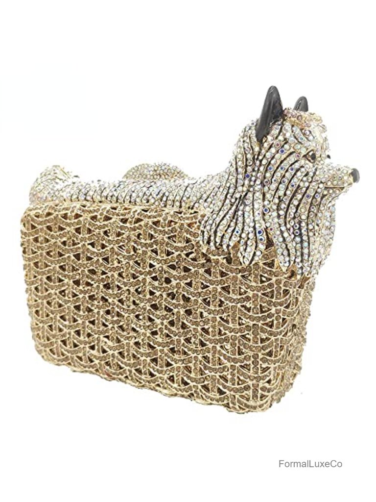 Crystal Rhinestone Dog Shape Clutch Purse With Chain Straps Mini Evening Bag
